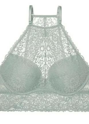 Бюстгальтер-бралетт pink victoria’s secret high neck push up floral lace bralette