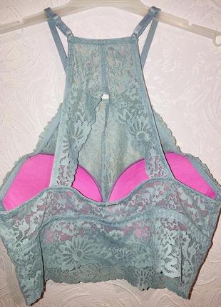 Бюстгальтер-бралетт pink victoria’s secret high neck push up floral lace bralette4 фото