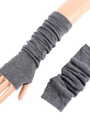 Мітенки сірі, довгі рукавички без пальців, осінні рукавиці, готика, аніме, темно-сірі рукавиці