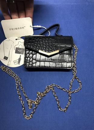 Из германии: тренд!мини сумочка-кошелёк на золот.длинной цепочке.primark.качество,( под крокодила)!