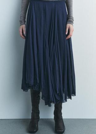 Юбка женская асимметричная синяя zara new
