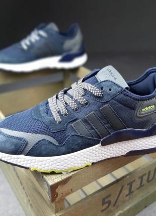 Чоловічі якісні та стильні кросівки adіdas nite jogger сині з салатовим9 фото