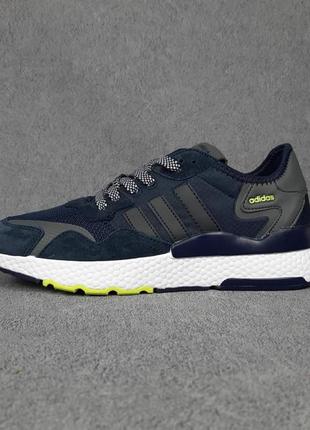 Чоловічі якісні та стильні кросівки adіdas nite jogger сині з салатовим8 фото
