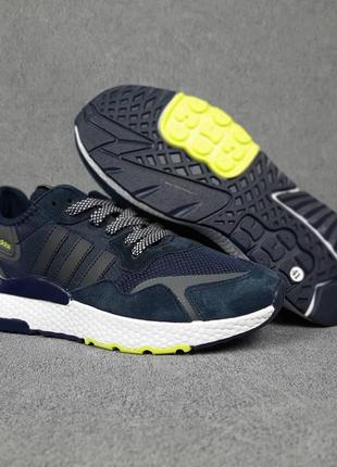 Чоловічі якісні та стильні кросівки adіdas nite jogger сині з салатовим5 фото
