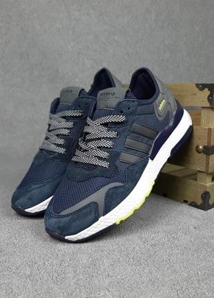 Чоловічі якісні та стильні кросівки adіdas nite jogger сині з салатовим3 фото