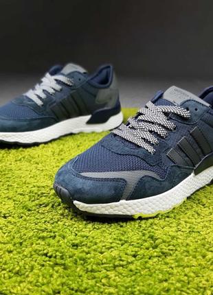 Чоловічі якісні та стильні кросівки adіdas nite jogger сині з салатовим2 фото