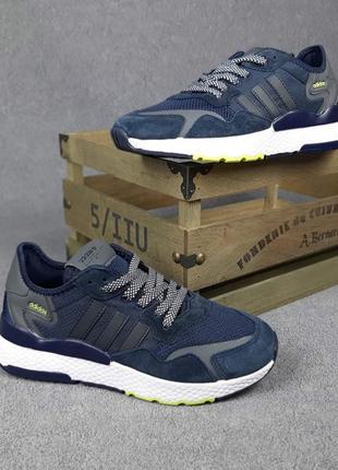 Чоловічі якісні та стильні кросівки adіdas nite jogger сині з салатовим4 фото