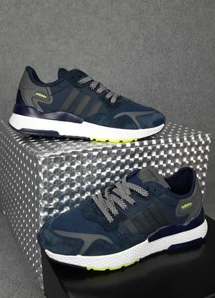 Чоловічі якісні та стильні кросівки adіdas nite jogger сині з салатовим6 фото