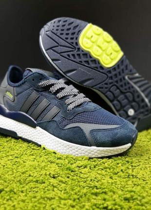 Чоловічі якісні та стильні кросівки adіdas nite jogger сині з салатовим
