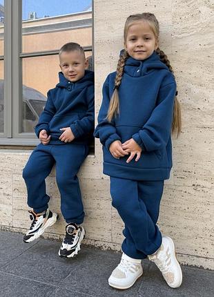 Якісний теплий дитячий спортивний костюм для дівчинки кольору морської хвилі не кашлатиться р.86-158