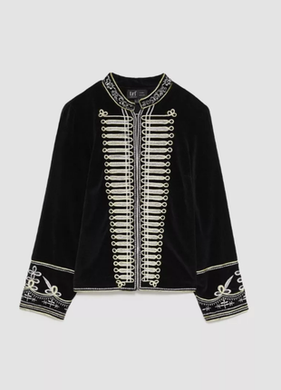 Zara велюровый жакет/пиджак с вышивкой в стиле милитари р 40