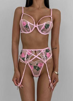 Комплект білизни мереживо рожевий sm2191