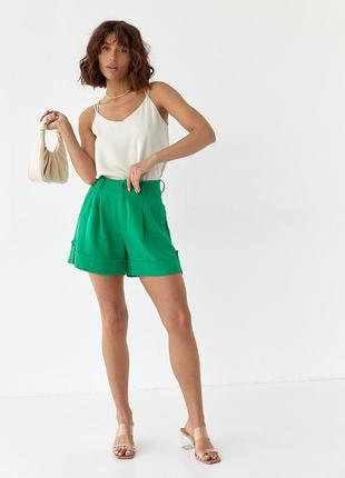 Короткі лляні шорти з закотом — зелений колір, m (є розміри)3 фото