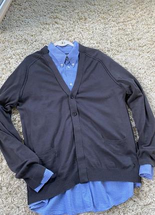 Базовий сірий котоновий чоловічий кардиган/кофта на ґудзиках,hugo boss,p.l-xl
