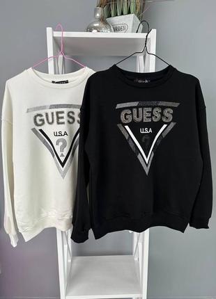 Свитшот в стиле guess черный белый розовый коттон