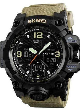Часы наручные мужские skmei 1155bkh khaki, водостойкие тактические часы, армейские часы. цвет: хаки1 фото