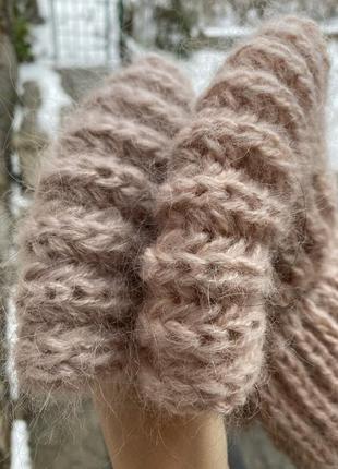 Пов'язка мохер мітенки тепла пов'язка чалма на голову рукавиці мохерові