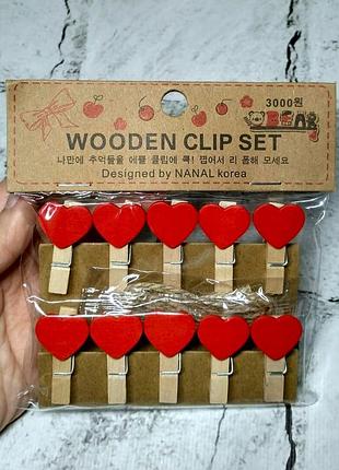 Декоративні дерев'яні прищіпки 3,5 см 10 шт серця 838