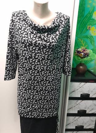 Теплая туника с воротником водопадом принт птички