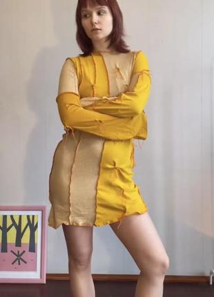 Платье patchwork upcycle желтое s/m ручное робота