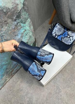 Эксклюзивные ботинки из натуральной итальянской кожи женские под рептилию на каблуке5 фото