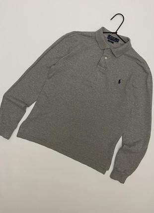 Поло з довгим рукавом чоловіче сіре трикотажне polo ralph lauren, розмір м slim fit