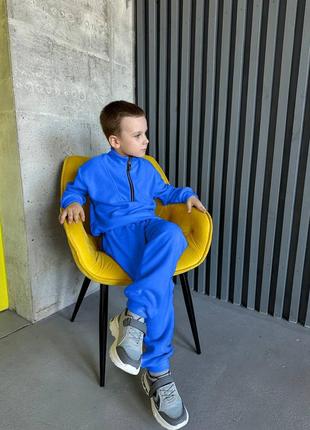 Спортивный термо костюм детский для мальчика двусторонний флис 80-152 черный, электрик (ярко-синий)