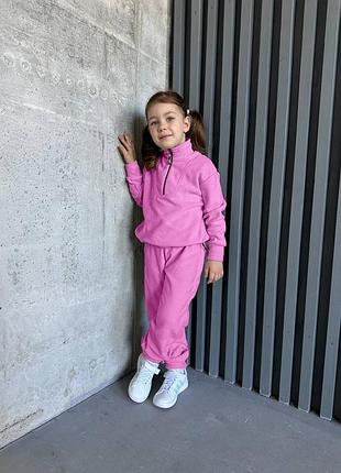 Спортивный термо костюм детский для девочки двусторонний флис 80-152 черный, барби (розовый)