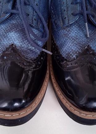 Удобные кожаные туфли, деми оксфорды, женские броги синие, весна осень, р. 37-38