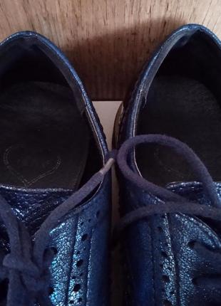 Удобные кожаные туфли, деми оксфорды, женские броги синие, весна осень, р. 37-38