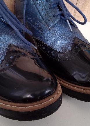 Удобные кожаные туфли, деми оксфорды, женские броги синие, весна осень, р. 37-38