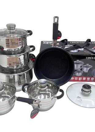 Набор посуды из нержавеющей стали zepline zp-115 12 предметов черный