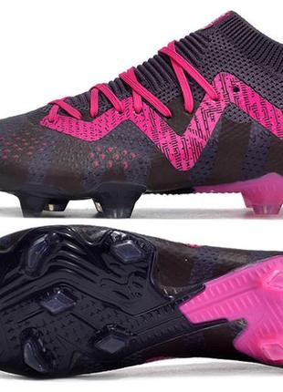 Бутси puma future ultimate чорно-рожеві пума ультра рожові кольору футбольне взуття з шипами для футболу пума бутси