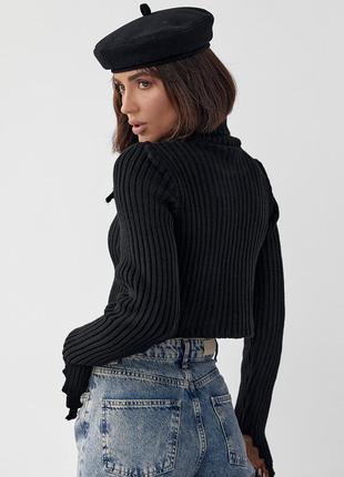Укороченный свитер с рельефной горловиной и рукавами - черный цвет, l (есть размеры)2 фото