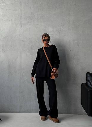 Женский теплый костюм двойка из ангоры рубчик cartell черный