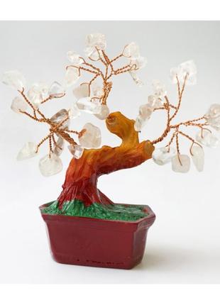 Дерево щастя з кам'янами гірський кришталь маленьке декоративне настільне дерево з камінням