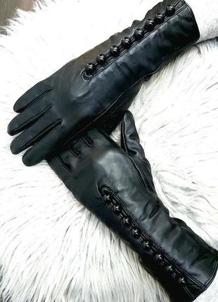 Перчатки кожаные удлиненные черные