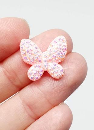 Пластиковый декор бабочка-16*15 мм, цвет-персиково-розовый, шт