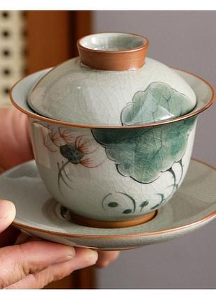Гайвань лотос місткість 150 мл. мл китайська чашка для заварювання чаю піала з кришкою та блюдцем
