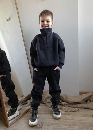 Дитячий теплий чорий флісовий костюм