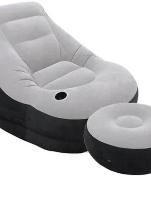Надувний диван — ліжко air sofa | надувне велюрове садове крісло з пуфиком для відпочинку