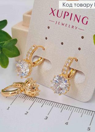 Сережки кільця з яскравим камінчиком, діаметр 1,3см, xuping 18к