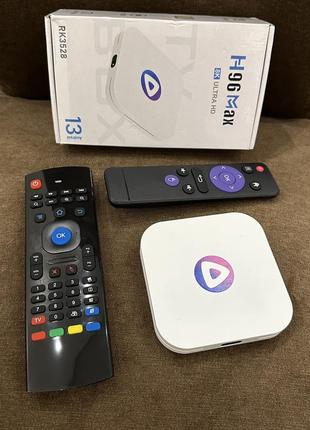 Смарт тв приставка h96 max 4/64 гб android 13 smart tv мультимедійний аеро пульт 2 пульти в комплекті