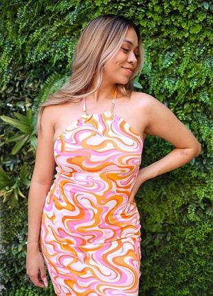 Платье в принт летний халтер платье легкое на шею