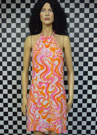 Платье в принт летний халтер платье легкое на шею