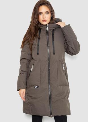 Пуховик женский удлиненный, цвет коричневый, 243r2307
