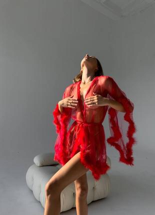 Халат міні прозорий сексуальний з мереживом 2 кольори