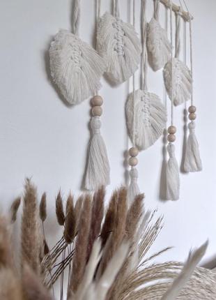 Подвеска декор макраме лист с кистями и бусинами