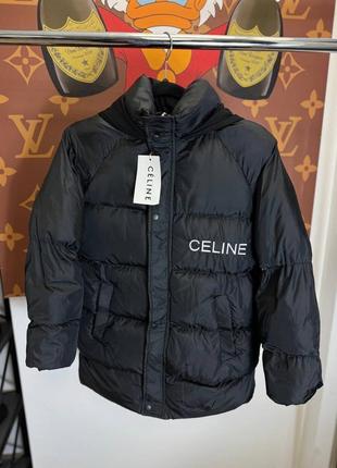 Куртка в стилі celine чорна біла тепла з капюшоном