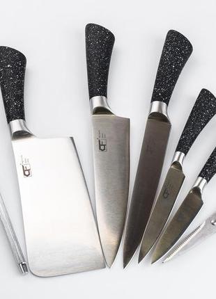 Набор кухонных ножей 5 штук ножницы мусат на подставке серый7 фото